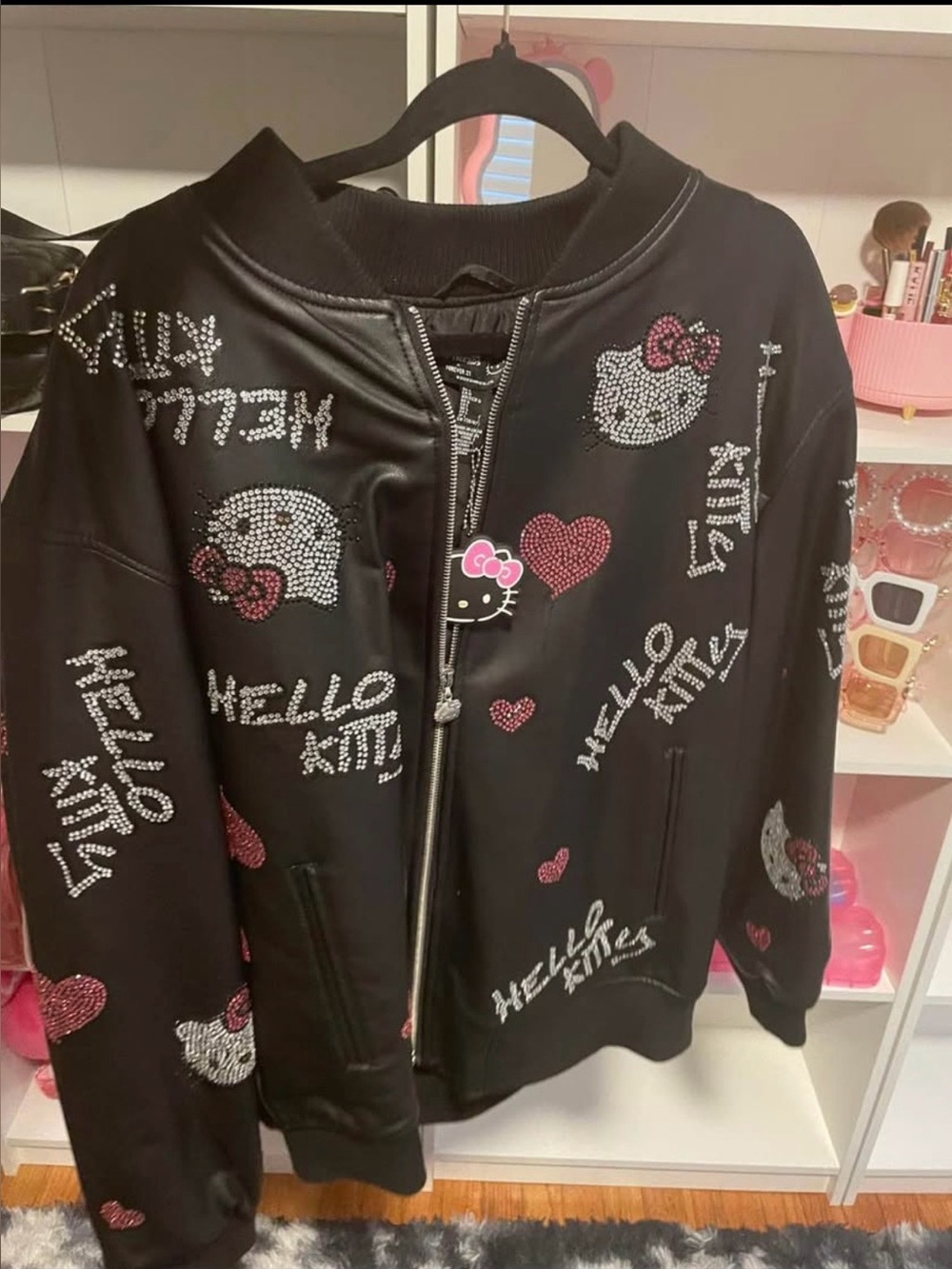 Hello Kitty Black Rhinestone-Embellished Kids Jacket with Pink Accents